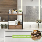 2-Tier Bathroom Organizer Countertop with Drawer, Wood Counter Shelf for Storage, Vanity Tray for Organization and Decor, Countertop Organizer for Bathroom, Kitchen, Office (Dark Brown)