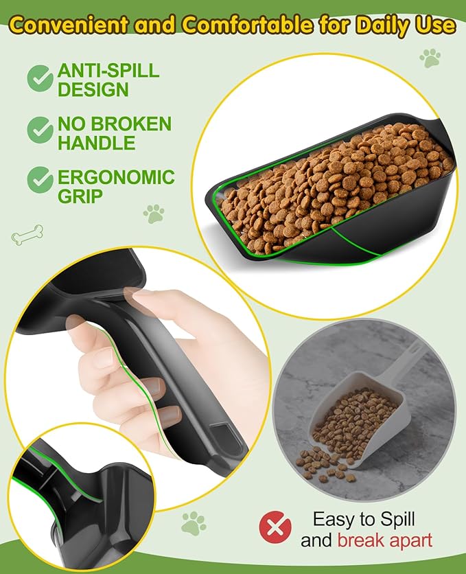 2 Pack Dog Food Scoop with 1 Cup and 2 Cup Capacity, Plastic Pet Food Measuring Scoops with Clear Measurement Lines for Dogs, Cats & More,Dishwasher safe (Black)