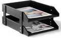 Leather Desk File Organizer 2-Tier Stackable Letter Tray Holder Desktop Organization Holder for Document, Magazines, Newspapers, Letters, and Other Home Office Paper Sundries, Black
