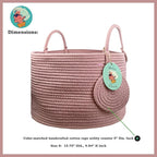 Modern Granny Small Cotton Rope Laundry Basket 16x10 Inch Dual Secure Woven Handle for Living Room Closet Clothes Blanket Organization