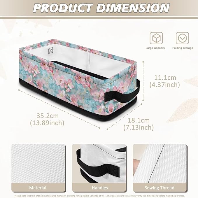 Storage Bins for Organizing Toilet Tank Topper Paper Basket Space-saving Stylish Shelf Bin Decorative Small Items Basket Holder Bathroom Accessories, Pink Flower Marble