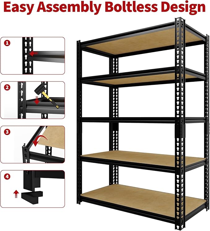 Heavy Duty Garage Storage Shelves 2 Pack, 2000 Lbs Capacity, 5-Tier Adjustable Storage Shelving Unit, 30"L x 12" W x 60"H Metal Shelving Racks for Kitchen Pantry Basement Bathroom Laundry
