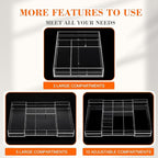 1 Pcs Acrylic Desk Drawer Organizer 9'' up to 16'' x 12'' x 2.2'' Expandable Drawer Organizer Trays with 10 Adjustable Compartments Clear Desk Accessories for Makeup Office Bathroom