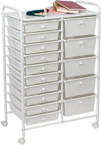 Honey-Can-Do 15-Drawer Metal Rolling Storage Cart, White Steel Multi-Purpose Organizer with Wheels, Heavy Duty Mobile Utility Trolley for Home Office, School, and Craft Supplies