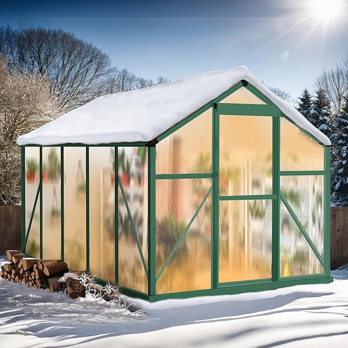 6x10 FT Greenhouse for Outdoors,Greenhouse with Roof Vent,Lockable Push Door,Aluminum Large Walk-in Green House for Outside Garden Backyard, Patio, Lawn (Green)