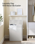 SONGMICS Laundry Hamper with Lid, Bamboo Laundry Basket, Removable Machine Washable Laundry Basket, with Handles, 26.4-Gallons, for Laundry Room, Bedroom, Bathroom, Cloud White ULCB063W01