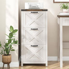 3 Drawer Tall File Cabinet, Farmhouse Vertical Filing Cabinet Fits Letter/A4 Size, Wood File Cabinets Printer Stand for Home Office, Living Room, Rustic White