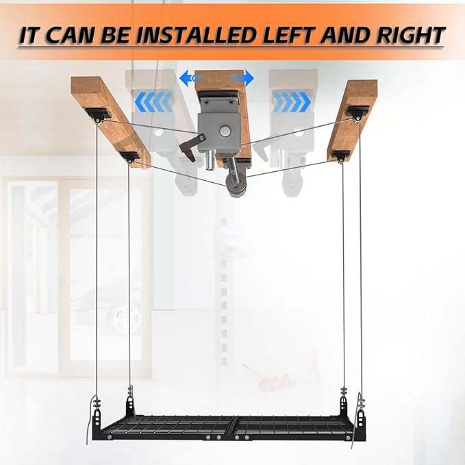 Garage Ceiling Storage Racks,4x4 FT Garage Storage Lift with Secure Lock,Heavyweight Overhead Rack for Easy Up Down,Industrial Elevator System Holds 400 Lbs