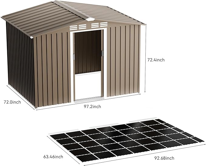 Kullavik 8FT x 6FT Outdoor Storage Shed with Floor and Lockable Doors,Waterproof Metal Garden Tool Shed,Galvanized Steel shed for Backyard,Garden,Patio
