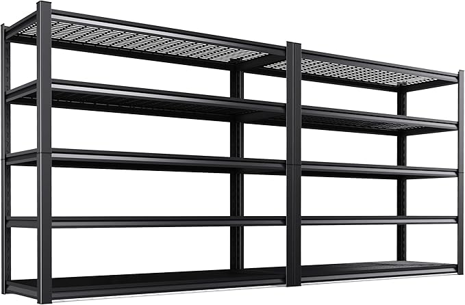 2Pack 59" W Heavy Duty 5-Tier Garage Shelving Unit,2500 lbs Capacity Adjustable Metal Storage Rack, Boltless Steel Shelves for Garage, Basement, Warehouse, Pantry & Kitchen 72"x59"x20",Black