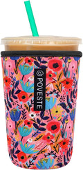 Reusable Neoprene Insulator Sleeve for Iced Coffee & Cold Soda, Coffee Sleeves for Iced & Hot Drinks, Cold Beverage Cooler Compatible with Starbucks, Dunkin (Abstract Flower, Medium: 22-24oz)