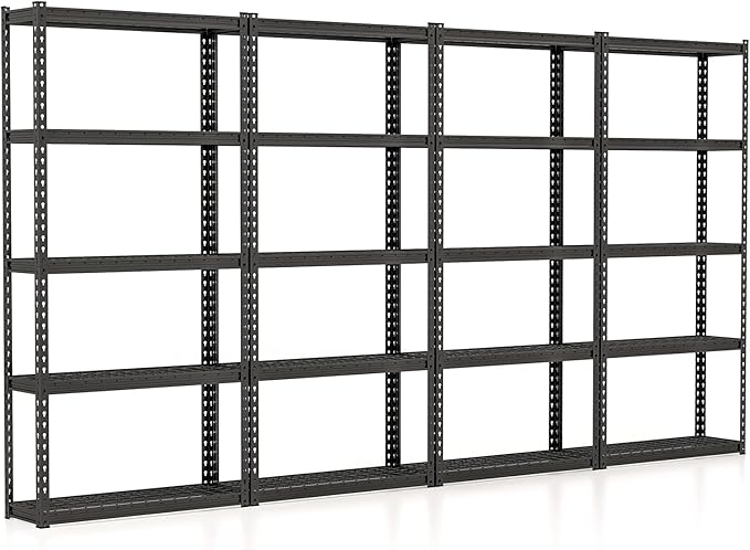 Giantex 4Pcs 5-Tier Storage Shelves, 35.5" x 12" x 72" Height Adjustable Metal Storage Utility Rack Shelf with Anti-Tipping Device, Heavy Duty Garage Shelving for Warehouse, Basement, Kitchen, Black