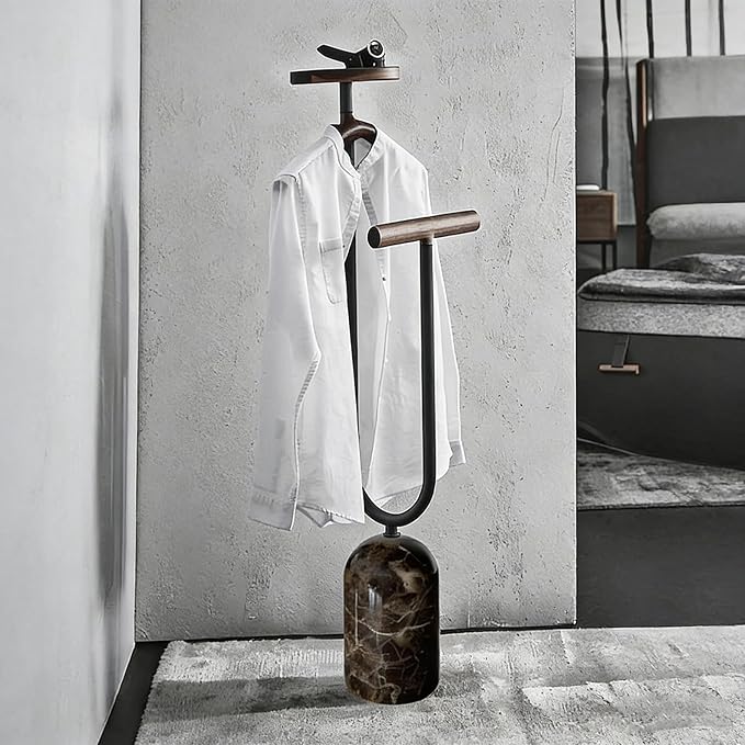Suit Valet Stand with Tray Freestanding Suits Clothes Rack for Bedroom Entryway Living Room