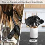 White Large Utensil Holder for Kitchen Counter, High 7.2” Glossy Ceramic Utensils Crock for Countertop, Spatula Cooking Utensil Holder Easy to Clean for Farmhouse 7.2×5.8 INCH
