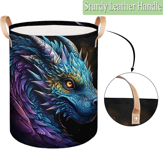 TropicalLife Collapsible Laundry Basket Cool Dragon Large Laundry Hamper Waterproof Storage Bins with Leather Handles Clothes Nursery Hampers for Bathroom Bedroom Toy Organizer