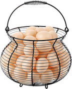 1 PCS Black Big Belly Wire Egg Baskets for Fresh Egg With Handle, Small Metal Wire Basket for Gathering Fresh Chicken and Duck Eggs, Hunting Basket Egg Holder Countertop