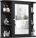 Shintenchi Bathroom Wall Cabinet with Mirror, Mounted Medicine Cabinets with 4 Internal and 6 Open Shelves, Mirrored Door Over The Toilet Storage, Black