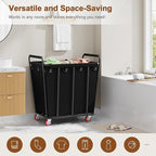 Hoctieon Large Laundry Cart with Wheels, 400L Heavy Duty Laundry Basket Organizer, Rolling Hamper Sorter for Clothes Storage, Industrial Dirty Clothes Hamper for Home & Hotel, Black