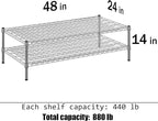24" Deep x 48" Wide x 14" Height Wire Shelving Kit | 2-Tier | NSF Commercial Storage Rack Unit