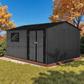 12' x 10' XL Outdoor Storage Shed, Sturdy Metal Building w/Floor and Operable Window for Garden, Backyard, Poolside and Lawn, Black