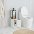 Small Bathroom Storage Cabinet, Narrow Side Bathroom Organizer w/Toilet Paper Roll Holder and Metal Frame, Slim Toilet Paper Storage Cabinet for Bathroom, White