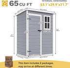 DWVO 5x3 FT Outdoor Storage Shed with Floor, All-Weather Resin Storage Shed with Window & Lockable Door, Waterproof Plastic Tool Storage for Garden Patio, Gray