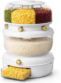 2 Layer Grain Dispenser with Press Button, 6 Compartment Rotating Dry Food Storage with Large Capacity Rice Container, Multi Grain Organizer for Beans, Cereal, Pantry Kitchen Storage