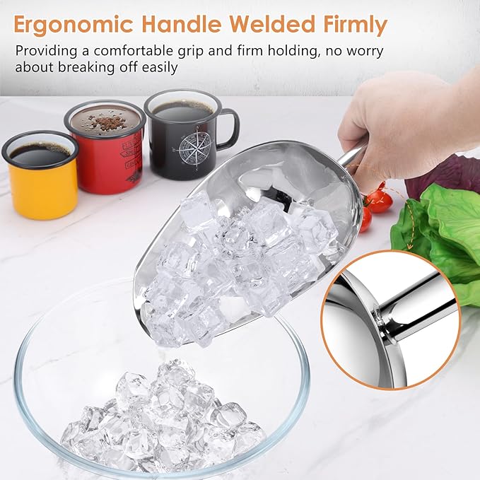 TeamFar Ice Scoop 24 oz, Stainless Steel Big Large Scoop, for Sweet Food Popcorn Flour, Healthy & Heavy Duty - Dishwasher Safe