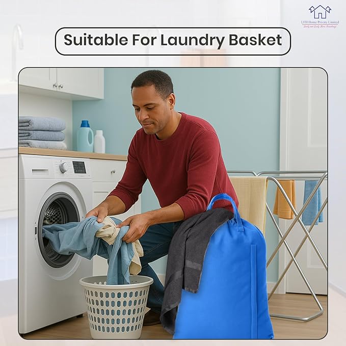 LFH Home Large Premium Cotton Canvas Laundry Bag with Drawstring and Handles Heavy Duty, Multi-Use, and Washable for Home, Travel, College or Storage 20x30 (Pack of 2)-Sky Blue