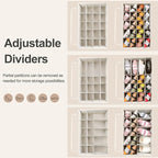 Shoe Organizer for Closet 2 Pack, Foldable Shoe Box with Adjustable Divider and Clear Cover, Space Saving Shoe Storage Organizer Cabinet with Reinforced Handles, Fits 40 Pair, Beige, TP11Y