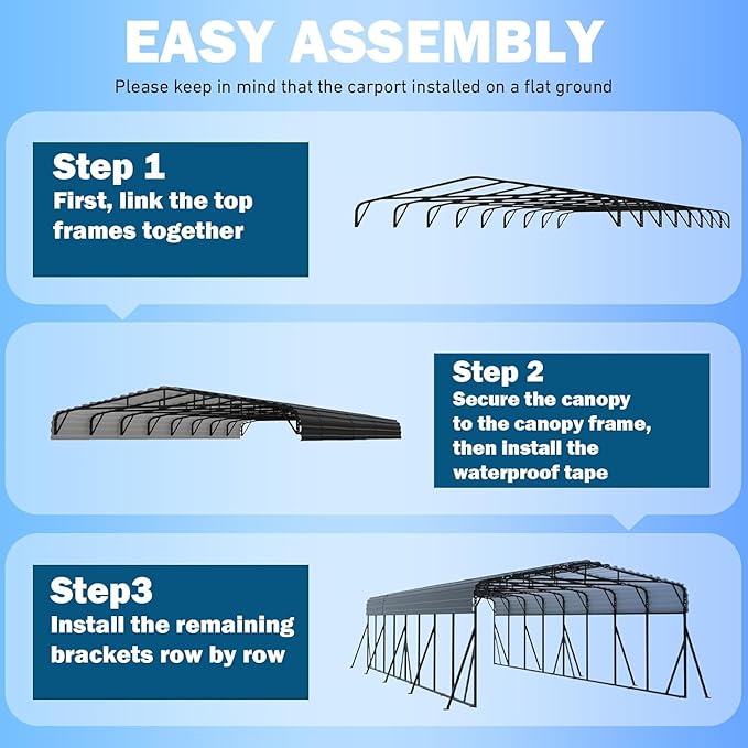 20X40 FT Large Metal Carport, Heavy Duty with Reinforced Galvanized Carports, Feature Weather Resistant Shelter Carport Canopy, Oversized Car Port for Boats, Cars, Trucks, and Tractors