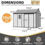 MELLCOM 10 x 8 FT Resin Outdoor Storage Shed with Floor, Resin Outdoor Storage Tool Shed with Windows and Lockable Door, Garden Shed for Lawnmower, Bike, Pool Supply
