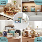 4 packs Laundry Pod Containers for Storage & Organization, Solution featuring Powder Laundry Detergent Container & dryer sheets with bamboo lids and labels. Includes scoops for powder and detergent.