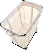 Household Essentials Commercial Laundry Cart with Rolling Caster Wheels, Natural Canvas Liner with Black Steel Frame