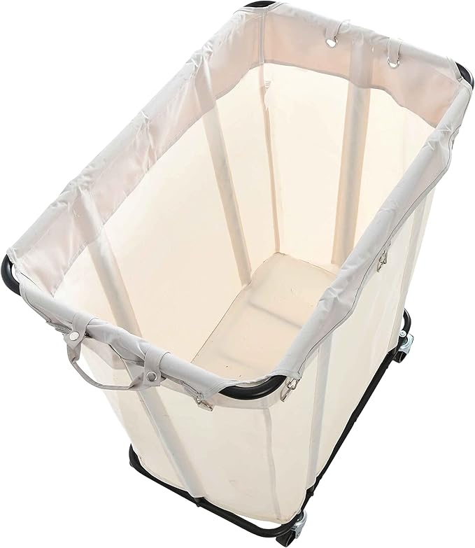 Household Essentials Commercial Laundry Cart with Rolling Caster Wheels, Natural Canvas Liner with Black Steel Frame