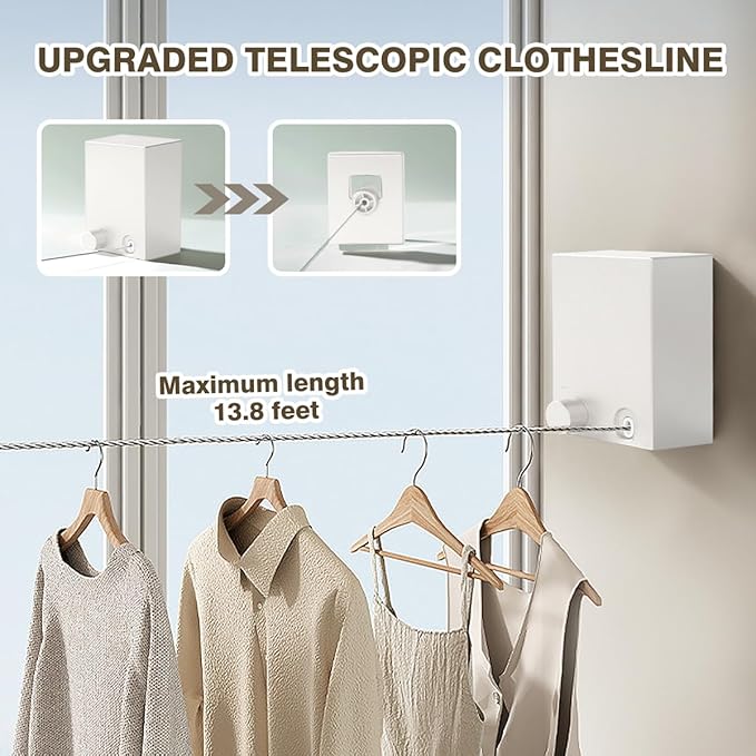 Retractable Clothesline, Clothes Line Retracting Indoor, Retractable Clothesline Indoor, Laundry Line Retractable, Not Sagging, Suitable for Balconies, Courtyards, Laundry Rooms