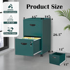 2 Drawer File Cabinet with Lock,Green Rolling File Cabinet for Home Office,Printer Stand, Metal Small Mobile Filing Cabinets on Wheels for Hanging Letter