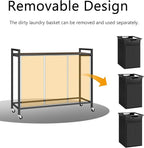 Laundry Hamper, Laundry Basket with 3 Pull-Out Removable Oxford Fabric Bags, 3 x 10.6 Gallons, Total 120L, Cloth Laundry Sorter with a Top Shelf 36.4"x13" (Black and Rust)