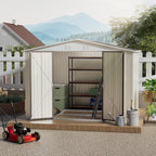 Heavy-Duty Outdoor Garden Shed with Aluminum Alloy Frame, Hinged Door, and Stable Foundation for Secure Storage (10x8 Feet White Garden Shed with Metal Base)