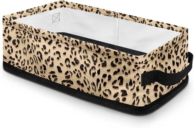Small Storage Bin Basket with Handles for Organizing Toiletries Towels and Small Items, Versatile Storage Container Long Organizer Bins for Bathroom Living Room, Leopard Print