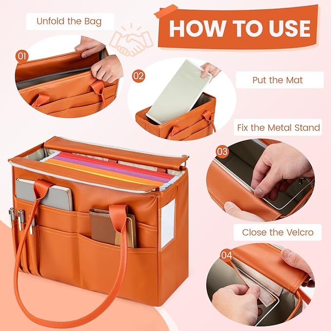File Tote Bag, Portable File Organizer Box Hanging Filing Box Desktop File Folder Document Storage Organizer with Pockets and Handles