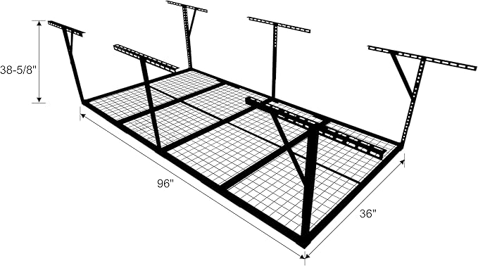 3x8FT Overhead Garage Storage Rack, Heavy-Duty Metal Garage Ceiling Storage Rack, 22"-40" Adjustable Ceiling Drop-Down, 600 lb. Loading Weight Capacity, Black Color