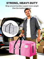 12 Pack Large Strong Moving Bags with Zippers & Carrying Handles - Water-Resistant - Heavy Duty Storage Tote for Space Saving, Fold Flat, Alternative to Moving Box (Pink)