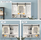 Farmhouse Lighted Medicine Cabinet with Mirror,Sliding Barn Door Mirrored Medicine Cabinet for Bathroom,3-Color Memory LED Medicine Cabinets Mirror Wall Mounted for Kitchen/Laundry,28x35