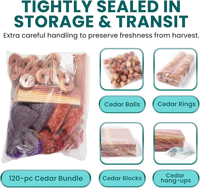 120 Variety Pack - Lavender and Cedar for Closets - Alternative for Clothes Storage - Closet Protection Scent Bags - Natural Freshner Hanger Rings - Scented Air Freshener for Closets