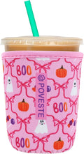 Reusable Neoprene Insulator Sleeve for Iced Coffee & Cold Soda, Coffee Sleeves for Iced & Hot Drinks, Cold Beverage Cooler Compatible with Starbucks, Dunkin (Bow Halloween, Small: 16-18oz)