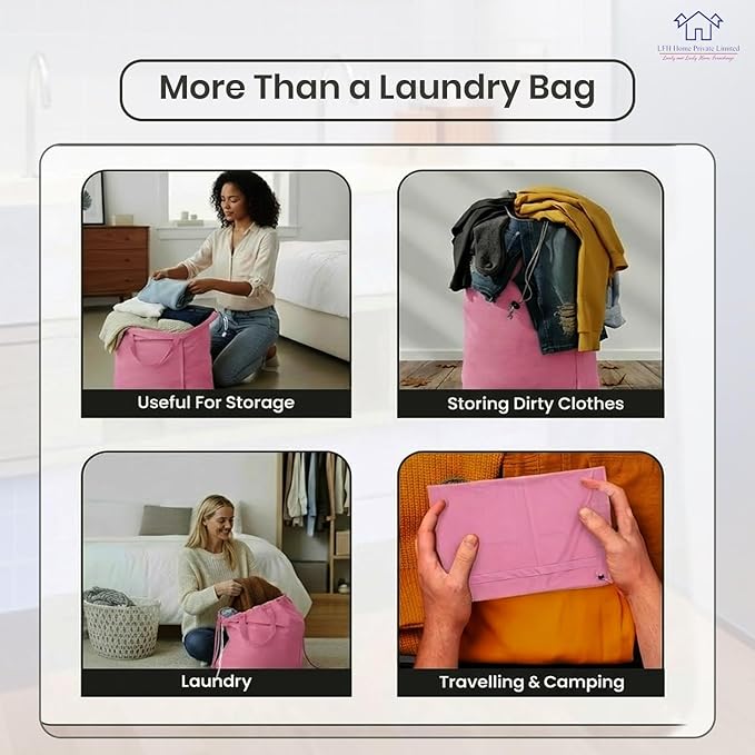 LFH Home Large Premium Cotton Canvas Laundry Bag with Drawstring and Handles Heavy Duty, Multi-Use, Washable for Home, Travel, College or Storage 20x30 (Pack of 2)-Pink