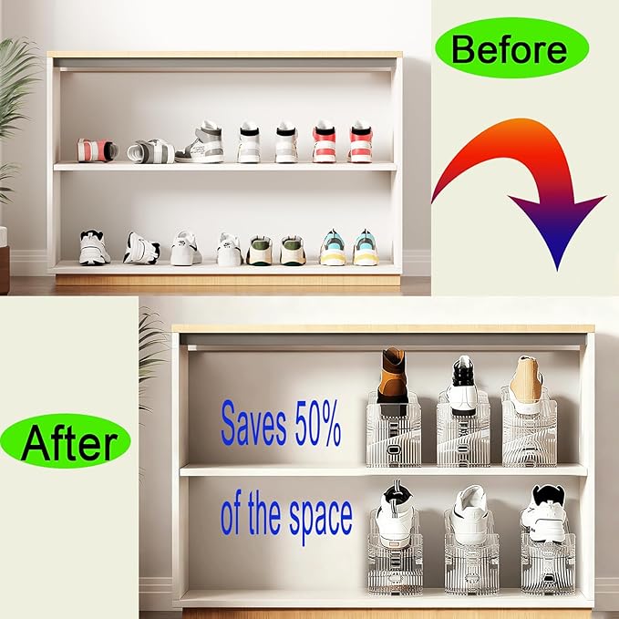 Shoe Slots Organizer for Closet 20PACK Shoe Stacker Adjustable Shoe Slots Organizer Shoe Space Savers Double Layer Stack Shoe Racks for Closet Organization Organizador de Zapatos (Transparent)