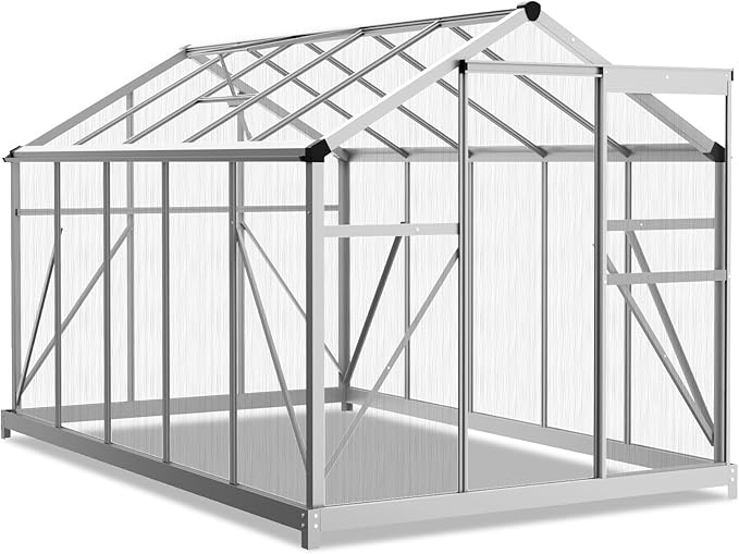Vasitelan 6 x 10 FT Outdoor Greenhouse, Polycarbonate Greenhouse with Aluminum Frame for Backyard, Green Houses for Outside Garden Backyard, Patio (Silver)