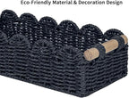 CubesLand Bathroom Basket Organizer, Toilet Tank Paper Storage Baskets 2-Pack, Scalloped Decorative Basket for Countertop w/Handle, Wicker Basket for Bathroom Decor, Home Decor, Living Room, Black